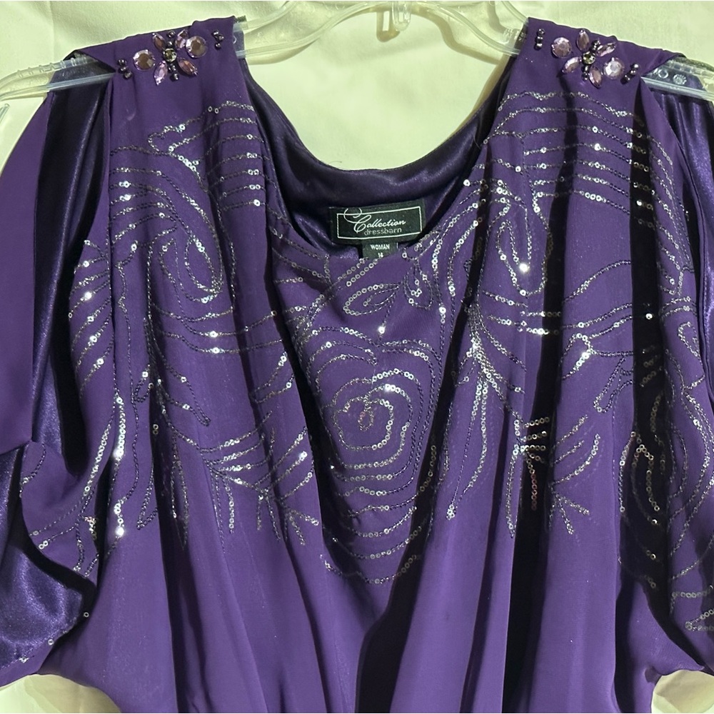 Dress Barn Purple Embellished Cold Shoulder Top with Ribbon Belt - Size 14 - Picture 2 of 4
